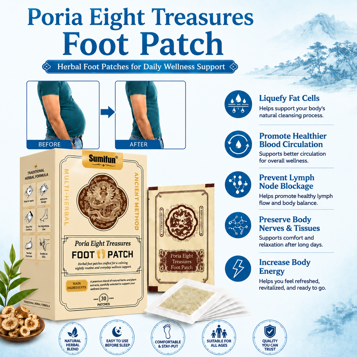 Poria Eight Treasures Foot Patch - Bella