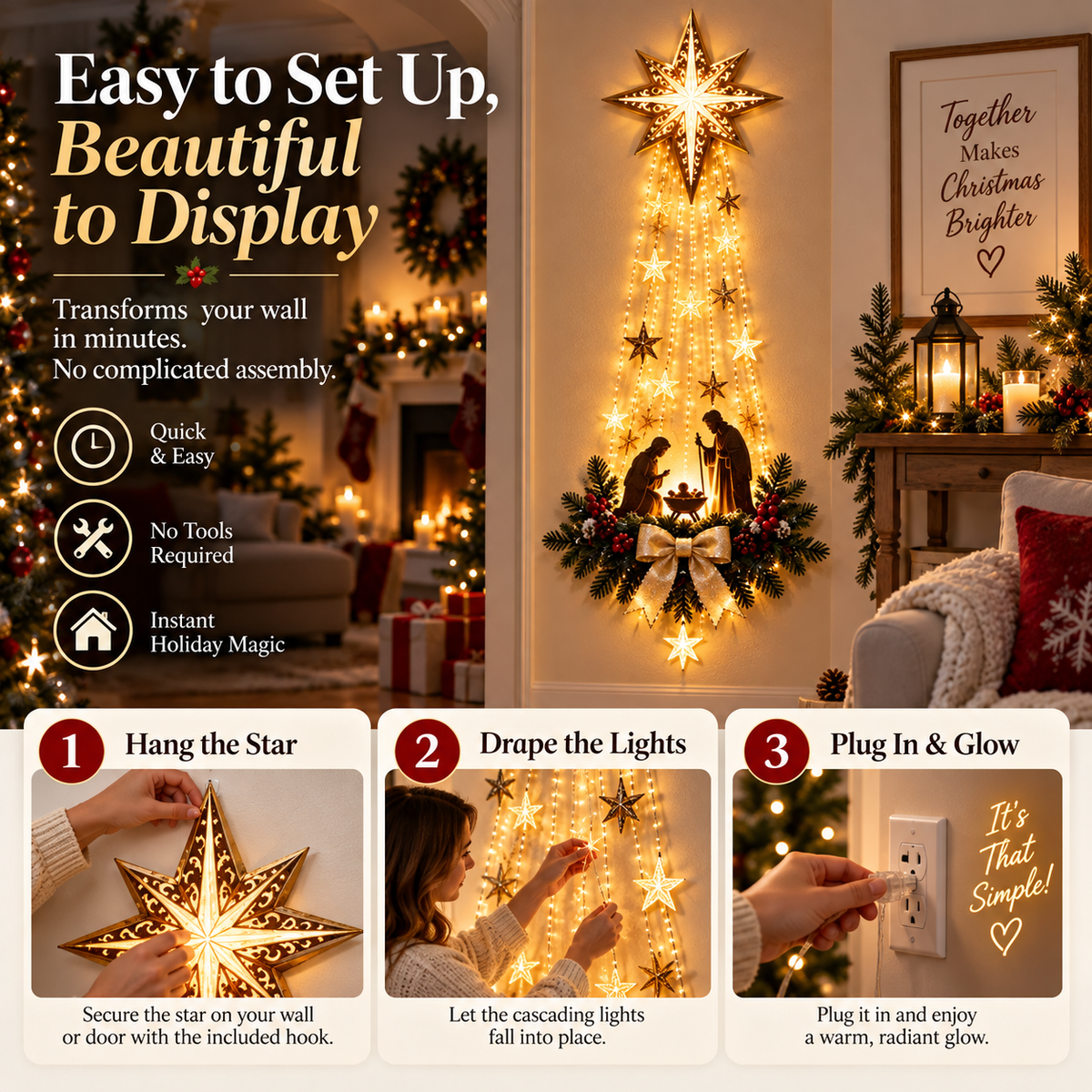 ✝️ Bethlehem Star of Faith™ – Lighted Nativity Wall Decor - GUO