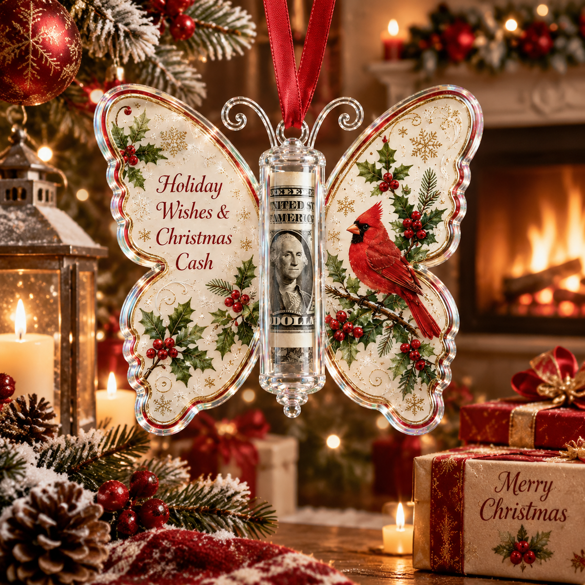 🦋💵 3D Embossed Butterfly Christmas Cash Gift Ornament – Holiday Money Holder Keepsake & Christmas Tree Decoration 🎄✨-CDD