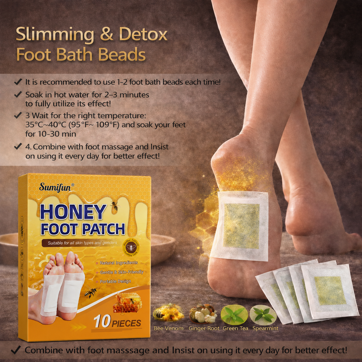 🌿Honey Ginger Herbal Foot Patch (Set of 10)-Ll