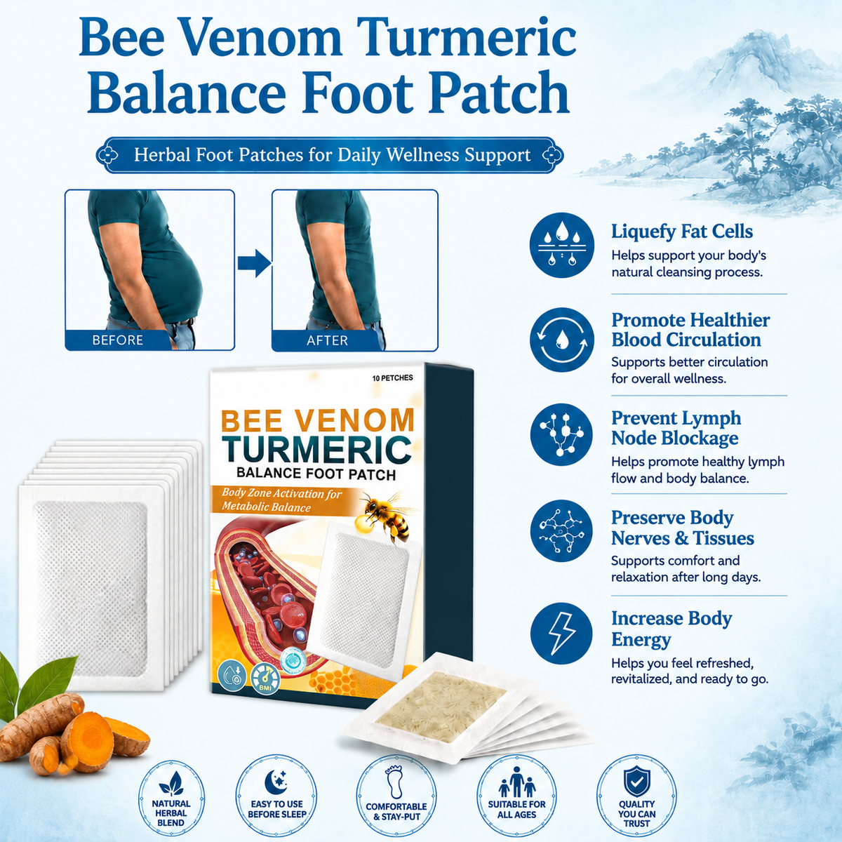 Bee Venom Turmeric Balance Foot Patch-Ll