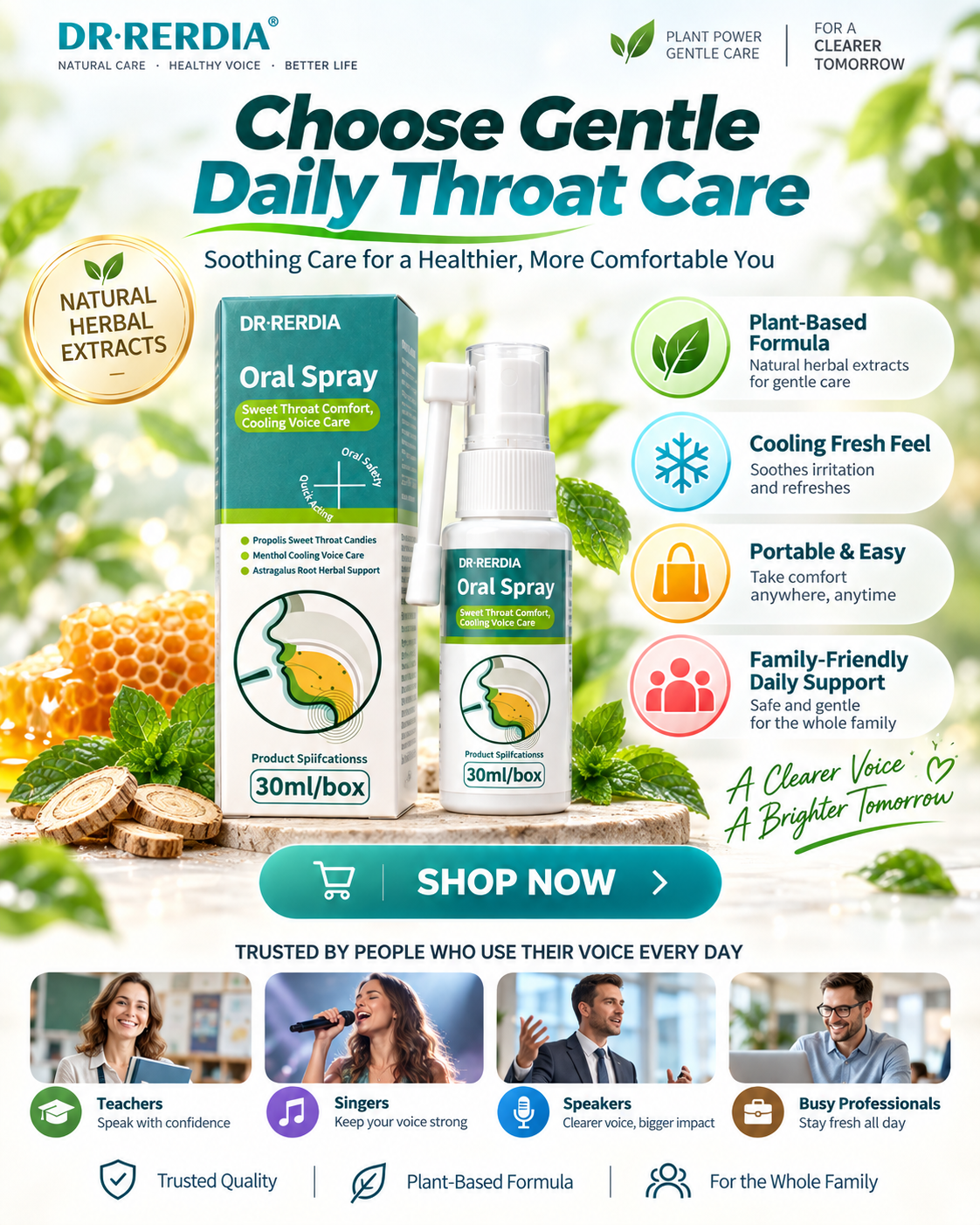 Oral Spray with Propolis, Menthol & Astragalus Root — Gentle Daily Care-GUO